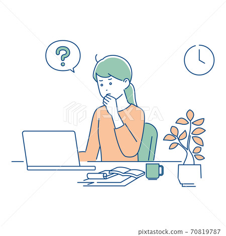 Remote work / woman with question mark / 3 colors 70819787