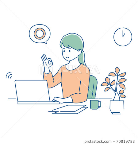Remote work / Women with OK gestures / 3 colors 70819788
