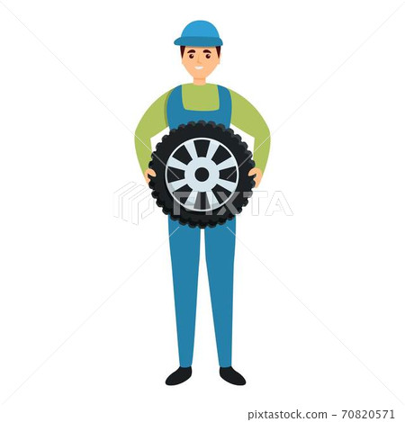 Mechanic with wheel icon, cartoon style Mechanic with wheel icon, cartoon style 70820571
