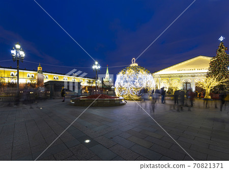 Christmas (New Year holidays) decoration in Moscow (at night), Russia-- Manege Square near the Kremlin Christmas (New Year holidays) decoration in Moscow (at night), Russia-- Manege Square near the Kremlin 70821371