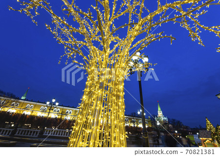 Christmas (New Year holidays) decoration in Moscow (at night), Russia-- Manege Square near the Kremlin Christmas (New Year holidays) decoration in Moscow (at night), Russia-- Manege Square near the Kremlin 70821381