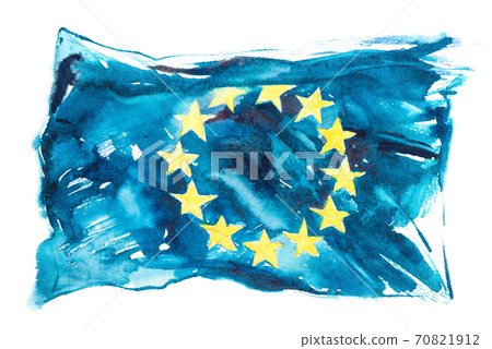 Sweden, Swedish flag. Hand drawn watercolor illustration. 70821912