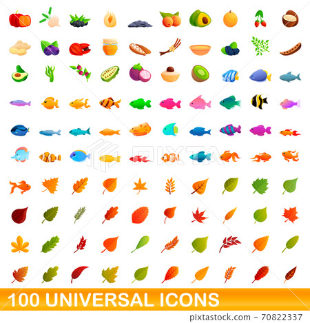 100 universal icons set, cartoon style 70822337