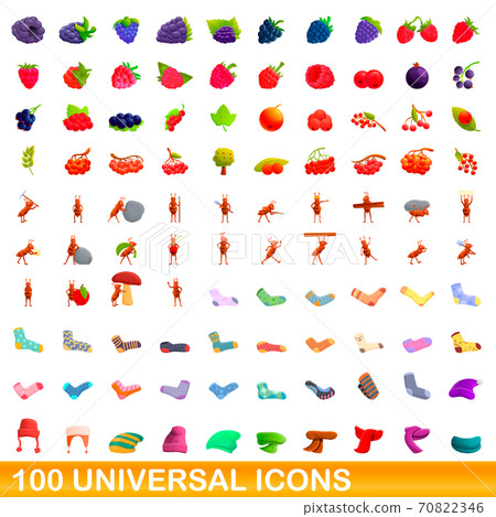 100 universal icons set, cartoon style 100 universal icons set, cartoon style 70822346