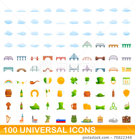 100 universal icons set, cartoon style 100 universal icons set, cartoon style 70822348