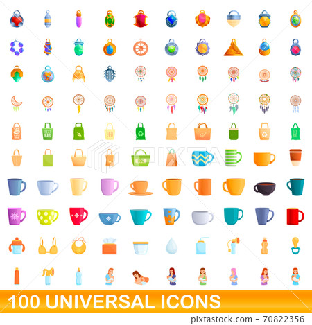 100 universal icons set, cartoon style 100 universal icons set, cartoon style 70822356