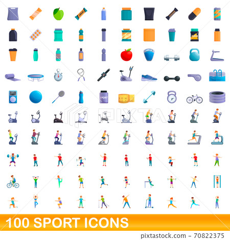 100 sport icons set, cartoon style 100 sport icons set, cartoon style 70822375