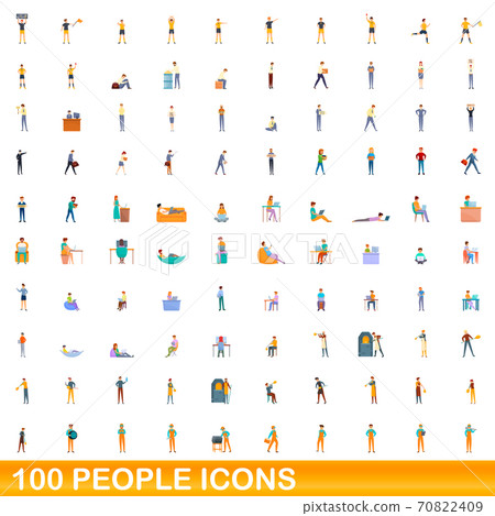 100 people icons set, cartoon style 70822409