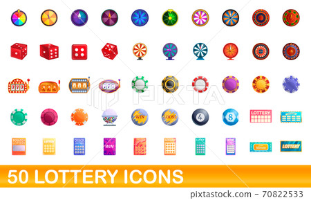 50 lottery icons set, cartoon style 50 lottery icons set, cartoon style 70822533