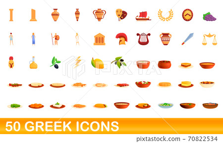 50 greek icons set, cartoon style 50 greek icons set, cartoon style 70822534