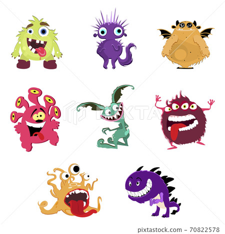Cute cartoon monsters. Vector goblin or troll, cyclops and ghost Cute cartoon monsters. Vector goblin or troll, cyclops and ghost 70822578