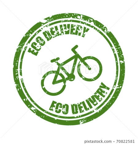 Eco delivery by bicycle, green rubber stamp texture Eco delivery by bicycle, green rubber stamp texture 70822581