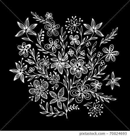 Black and white doodle floral vector design element. 70824693