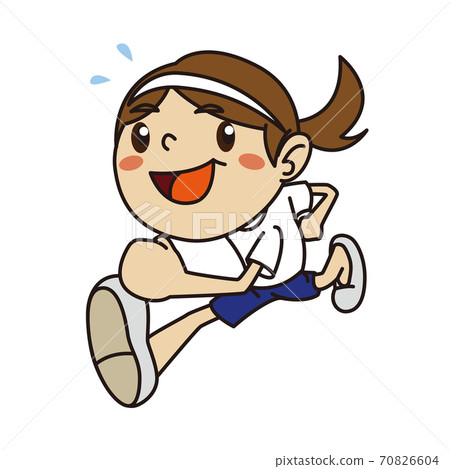 Illustration of a female student running in a foot race of an athletic meet 70826604