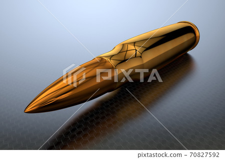 3d illustration of a golden bullet or cartridge close up 70827592