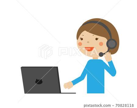 戴著耳機的電話中心女人的上半身的插圖 70828118