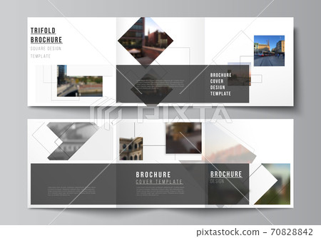 Vector layout of square format covers design templates with geometric simple shapes, lines and photo place for trifold brochure, flyer, magazine, cover design, book, brochure cover. 70828842