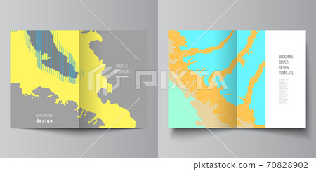 Vector layout of two A4 cover mockups design templates for bifold brochure, flyer, cover design, book design, brochure cover. Japanese pattern template. Landscape background decoration in Asian style. 70828902