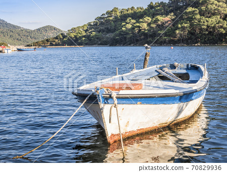 Old boat and seagull on freshwater lake on Mljet island, Croatia 70829936