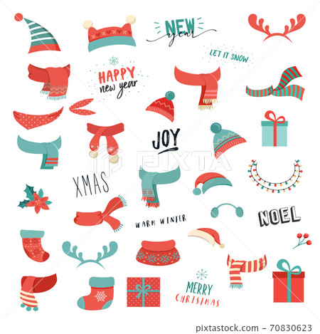 Colorful Christmas hats, scarfs and other accessories Colorful Christmas hats, scarfs and other accessories 70830623