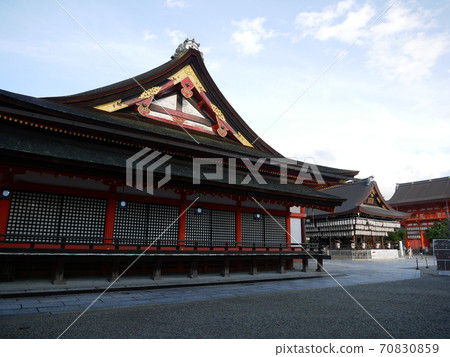 July 2020 Gion Matsuri Shinto ritual at the quiet Yasaka Shrine in Kyoto, which is a terrible corona 70830859