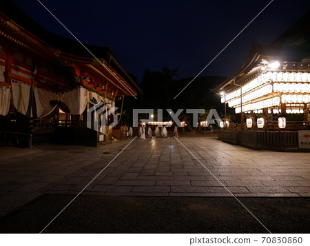 July 2020 Gion Matsuri Shinto ritual at the quiet Yasaka Shrine in Kyoto, which is a terrible corona 70830860
