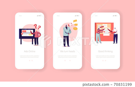 Marketing Agency Mobile App Page Onboard Screen Template. Characters Sticking Advertising, HR Agent Yelling in Megaphone Marketing Agency Mobile App Page Onboard Screen Template. Characters Sticking Advertising, HR Agent Yelling in Megaphone 70831199