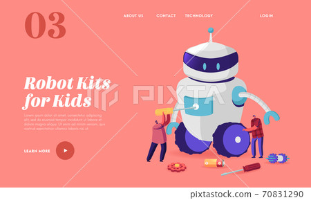 Robotics Hobby Landing Page Template. Tiny Male Characters Making Huge Robot at Home or Lab. Science Engineering Robotics Hobby Landing Page Template. Tiny Male Characters Making Huge Robot at Home or Lab. Science Engineering 70831290