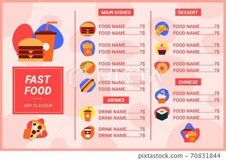 Cartoon Color Fastfood and Street Food Menu Template Banner. Vector Cartoon Color Fastfood and Street Food Menu Template Banner. Vector 70831844