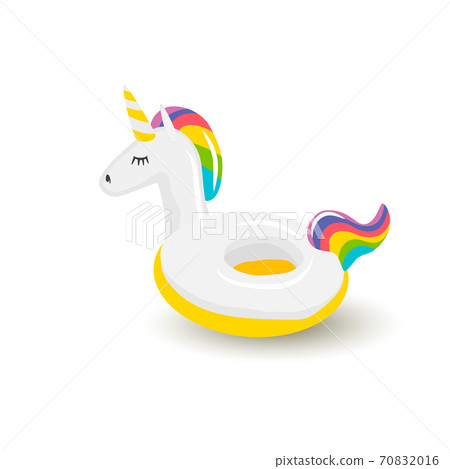Unicorn inflatable pool float. Realistic swimming inflatable circle in the form of a unicorn. Swimming circle. Realistic summertime illustration.   70832016