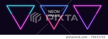 Neon triangle Frame. Set of triangular neon Border in 2 outline parts. Geometric shape 70833783