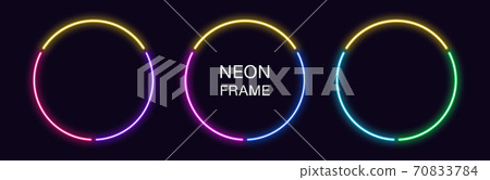 Neon circle Frame. Set of round neon Border in 3 outline parts. Geometric shape 70833784