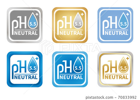 Ph 5.5 neutral balance icon set. Laboratory testing, control quality of cosmetics. Flat vector sign with water drop. Label for pharmaceutical skin care products such as shampoo or cream. Ph 5.5 neutral balance icon set. Laboratory testing, control quality of cosmetics. Flat vector sign with water drop. Label for pharmaceutical skin care products such as shampoo or cream. 70833992