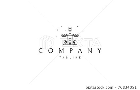 Vector logo on which an abstract image of a mill with trees on the sides. 70834051