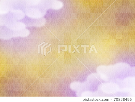 Japanese style New Year background Kimono Japanese pattern on gold leaf with purple haze and clouds Japanese style New Year background Kimono Japanese pattern on gold leaf with purple haze and clouds 70838496