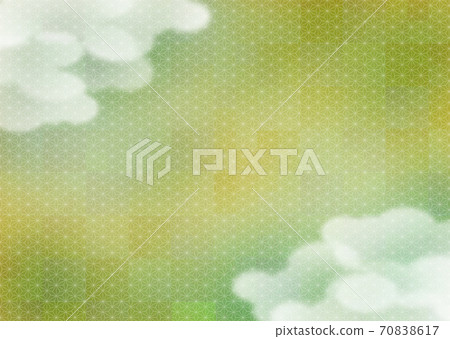Japanese style New Year background Kimono Japanese pattern Asanoha with green haze and clouds 70838617