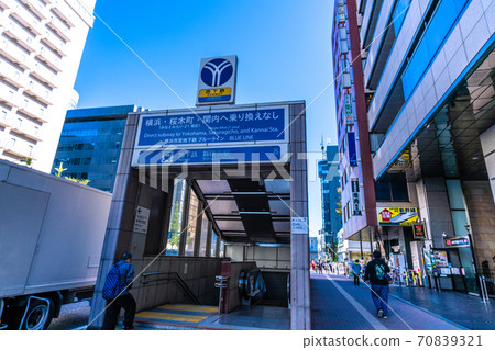 Yokohama cityscape of Japan View of Shin-Yokohama subway station (doorway) near Nissan Stadium 70839321