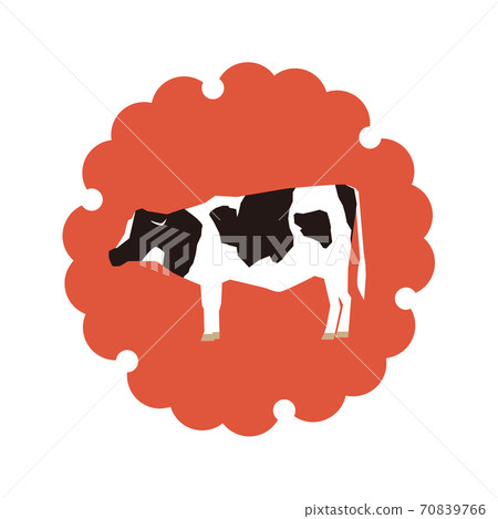 Sideways cow with snow ring pattern-red background Sideways cow with snow ring pattern-red background 70839766