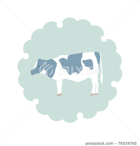 側身牛與雪環圖案藍色背景 70839768