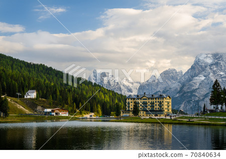Beautiful view of Lake misurina, at famous dolomite mountain, It Beautiful view of Lake misurina, at famous dolomite mountain, It 70840634