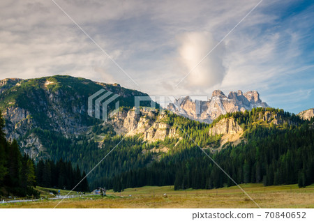 Beautiful view of famous dolomite mountain, Italy. Beautiful view of famous dolomite mountain, Italy. 70840652