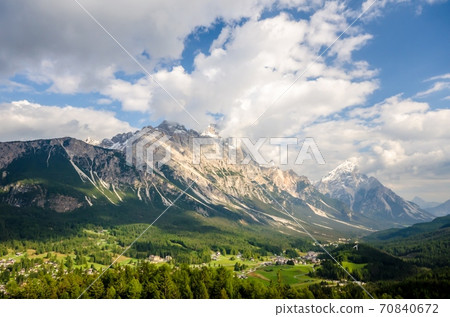Beautiful view of famous dolomite mountain, Italy. Beautiful view of famous dolomite mountain, Italy. 70840672