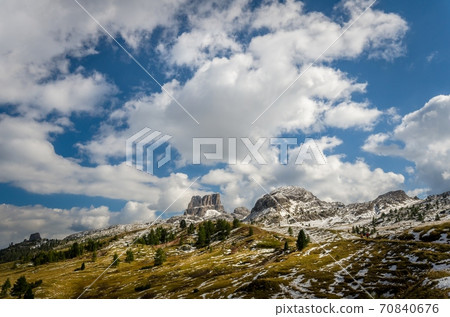 Beautiful view of famous dolomite mountain, Italy. Beautiful view of famous dolomite mountain, Italy. 70840676