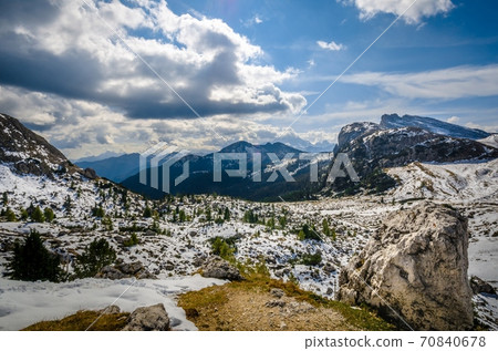 Beautiful view of famous dolomite mountain, Italy. Beautiful view of famous dolomite mountain, Italy. 70840678