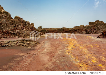 Salt rock formations and sky near Dallol volcano, stopped by on a tour of the Danakil Desert in Ethiopia 70840740
