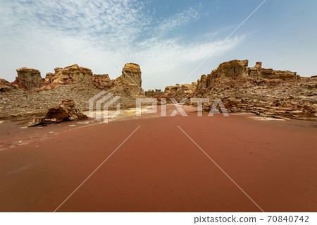 Salt rock formations and sky near Dallol volcano, stopped by on a tour of the Danakil Desert in Ethiopia 70840742