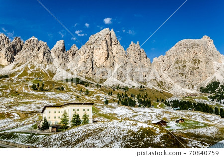 Beautiful view of famous dolomite mountain, Italy. Beautiful view of famous dolomite mountain, Italy. 70840759