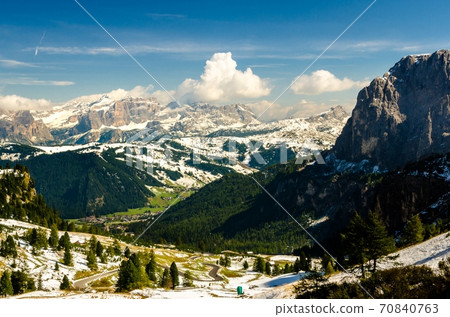 Beautiful view of famous dolomite mountain, Italy. Beautiful view of famous dolomite mountain, Italy. 70840763