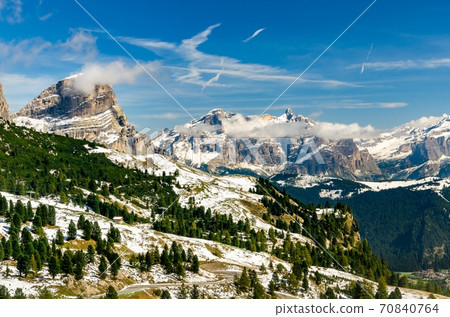 Beautiful view of famous dolomite mountain, Italy. Beautiful view of famous dolomite mountain, Italy. 70840764