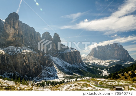 Beautiful view of famous dolomite mountain, Italy. Beautiful view of famous dolomite mountain, Italy. 70840772